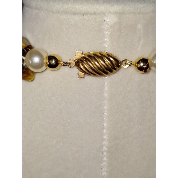 A Vintage Women's Necklace Tiger Eye Chips Faux Pearls Exquisite Luxurious - Picture 7 of 10